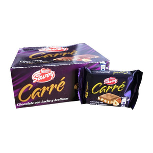 SAVOY Mini Carre chocolate with hazelnuts.  Box 16 unts - 25 G